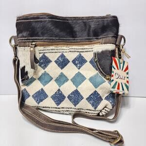 OHLAY LB147 Cross Body Upcycled Wool Upcycled Canvas Hair-On Genuine Leather